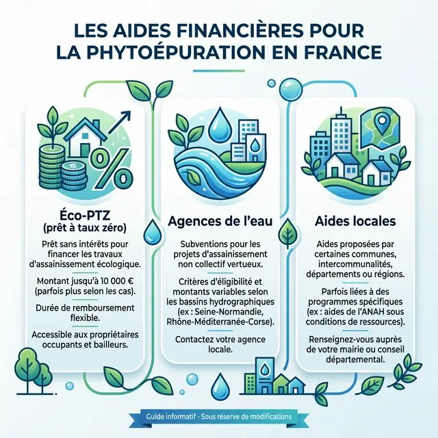 Récapitulatif des aides financières pour l'assainissement écologique : Éco-PTZ, agences de l'eau et aides locales